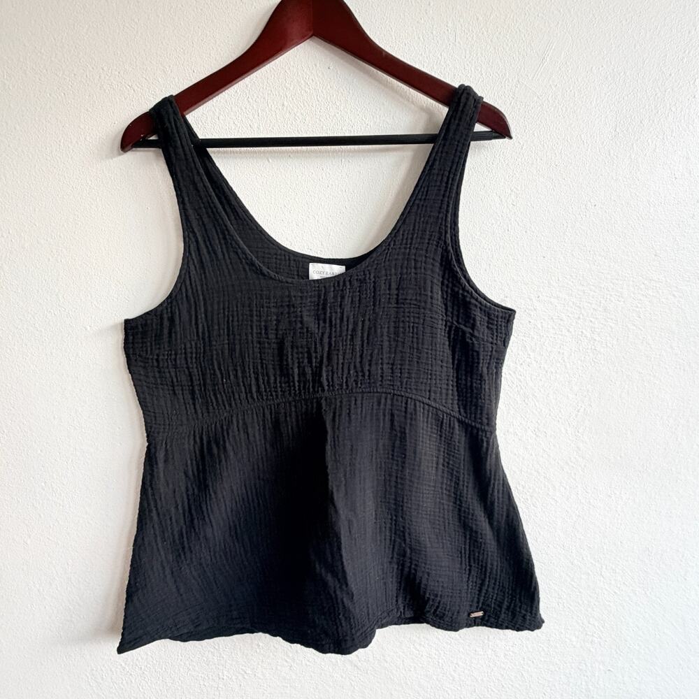 Cozy Earth Boardwalk Breeze Gauze Tank Top Black Scoop Neck Women's Size Med